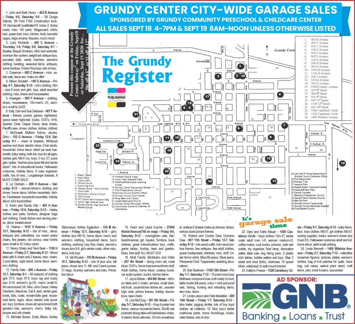 GRUNDY CENTER CITYWIDE GARAGE SALES The Grundy Register